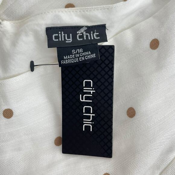 City Chic Polka Dot Sweet Doll Dress White Toffee Size S/ 16 - Picture 8 of 8